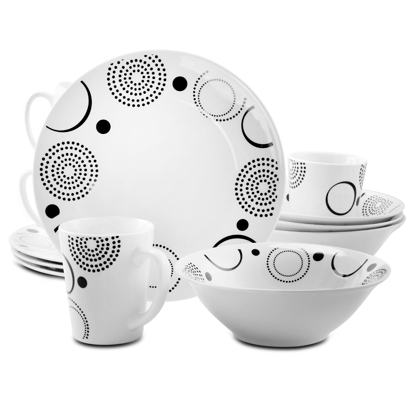 Gibson Modern Times White & Black Fine Ceramic 12 pc Dinnerware Set