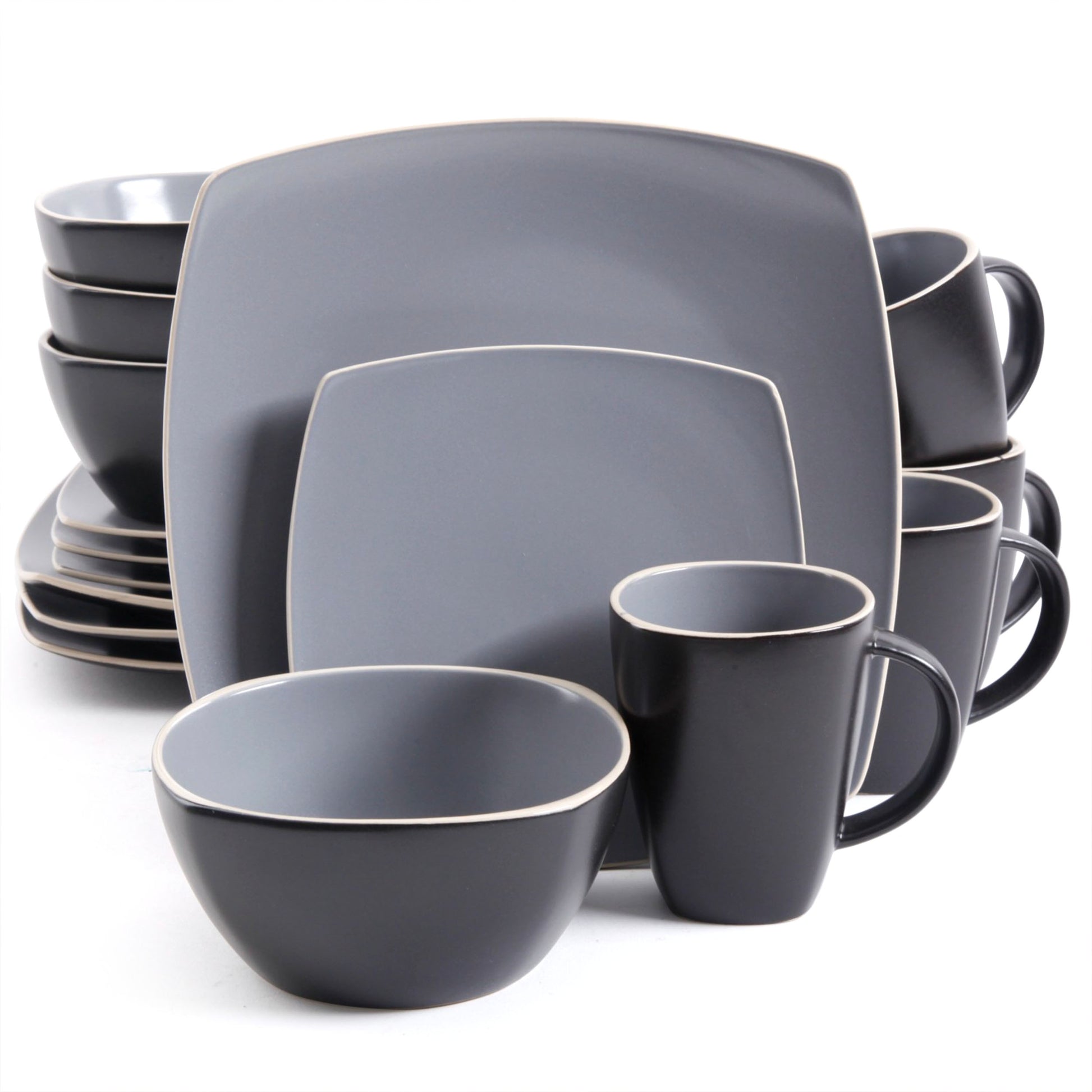 Gibson Soho Lounge Matte 16-Piece Dinnerware Set Gray/Black