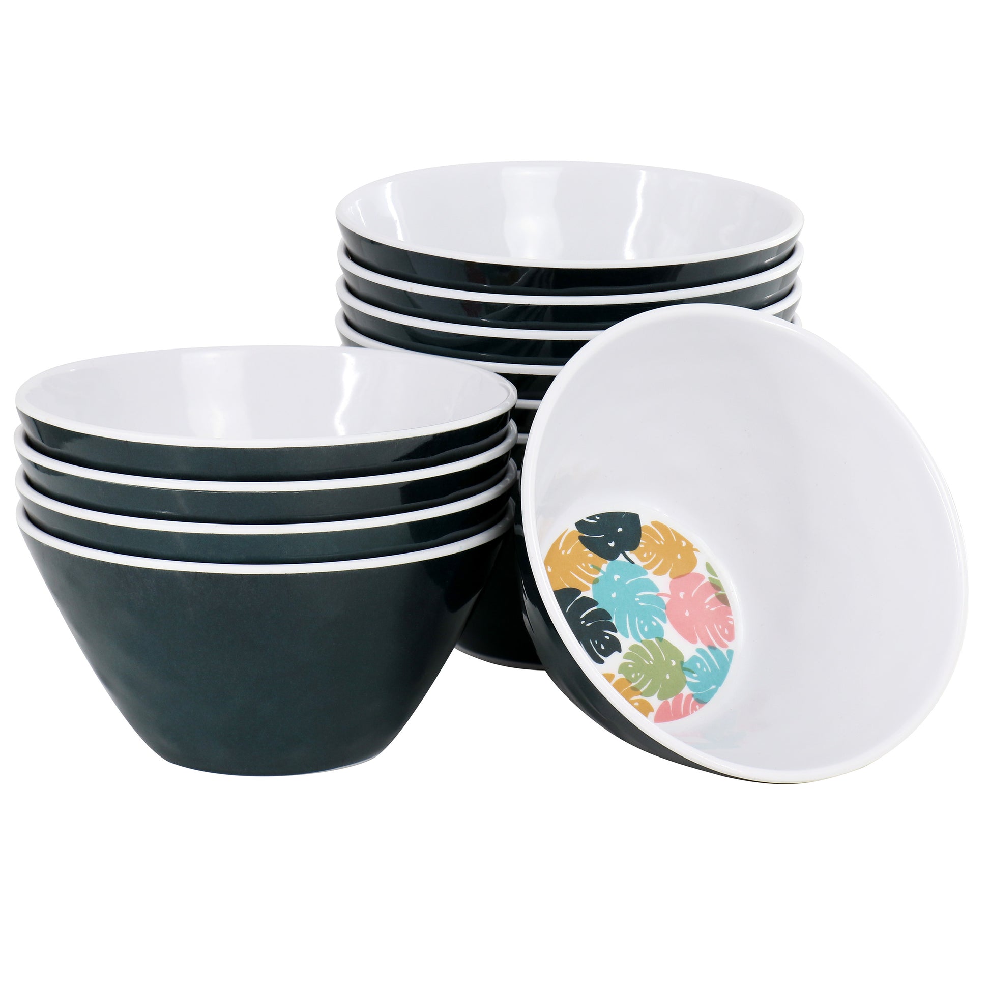 Gibson Home Tropical Sway 12 Piece 6" Melamine Bowl Set in Leaf Decal Teal