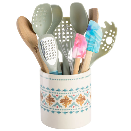 Spice by Tia Mowry Savory Saffron 12 Piece Wood & Nylon Kitchen Tool Set w Cera