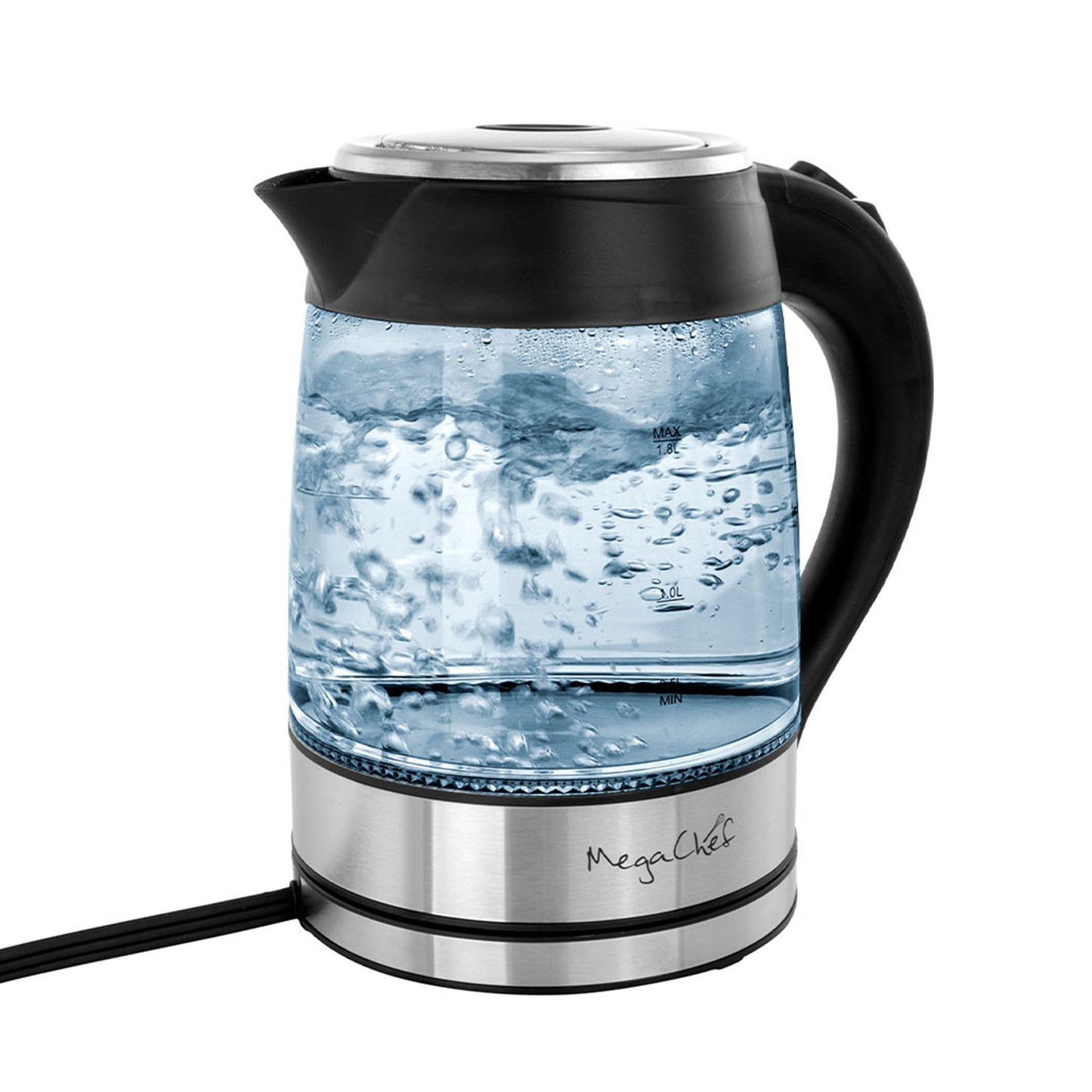 MegaChef 1.8 L Liter Stainless Steel Glass Electric Tea Kettle Drip Free w LED