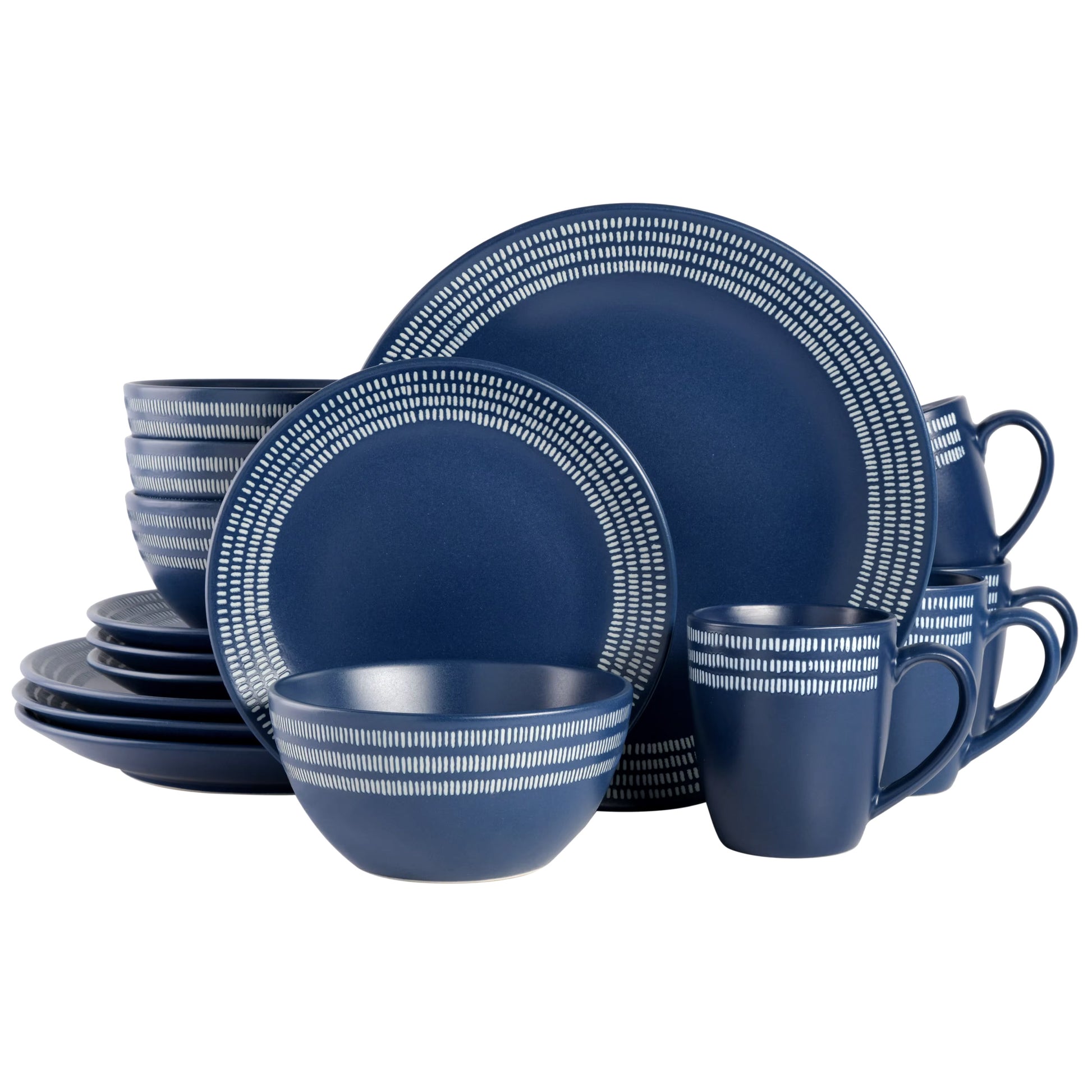 Gap Home 16 Piece Stoneware Dinnerware Set in Blue w White Rim