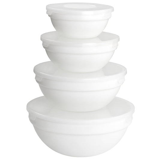 Ultra White Shadow 8 Piece Tempered Opal Glass Bowl & Lid Set White