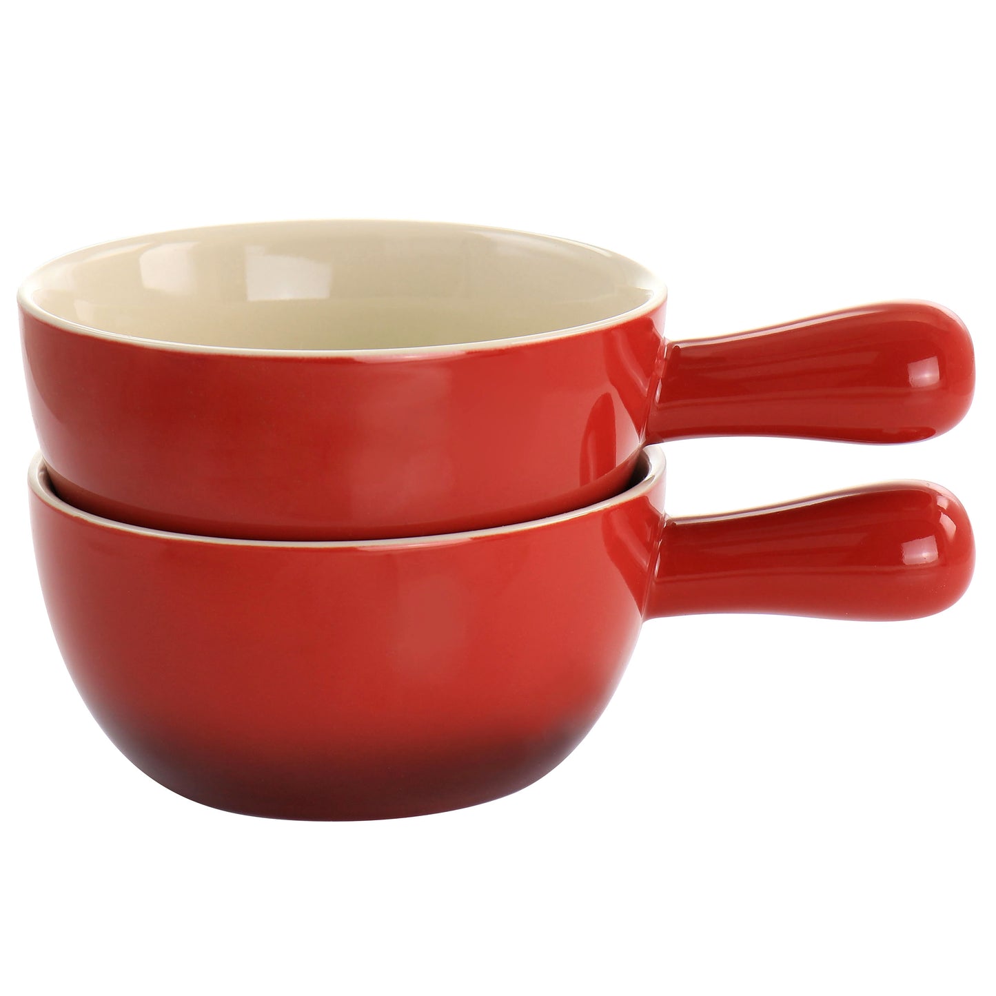 Crock Pot 2 Piece Stoneware 22oz Soup Bowl Set w Long Handle in Gradient Red