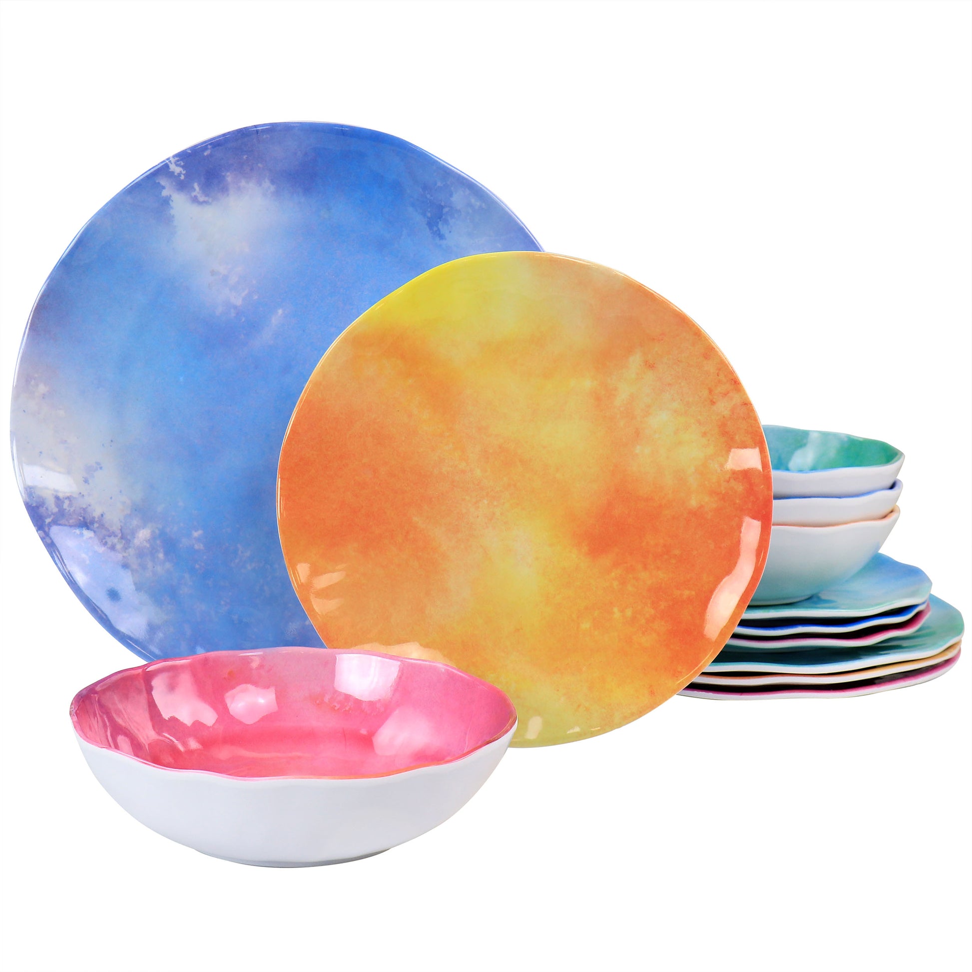 Spice by Tia Mowry Cinnamon Twist 12 Piece Melamine Dinnerware Set in Assorted