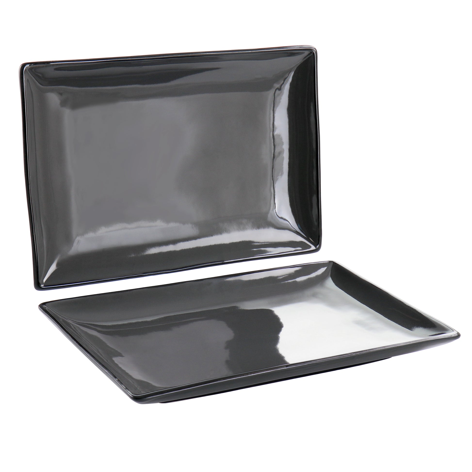 Gibson Home Urban Cafe 2 Piece 12" Rectangle Stoneware Platter Set in Grey