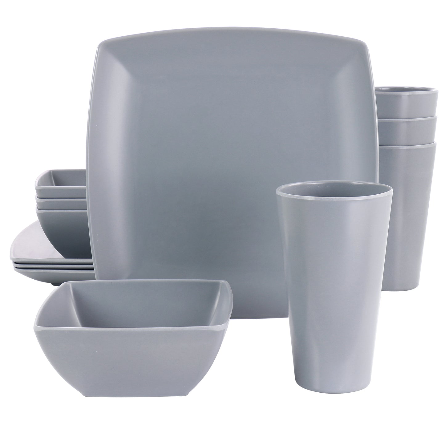 Gibson Home 12 pc Grayson Melamine Square Dinnerware Set in Gray