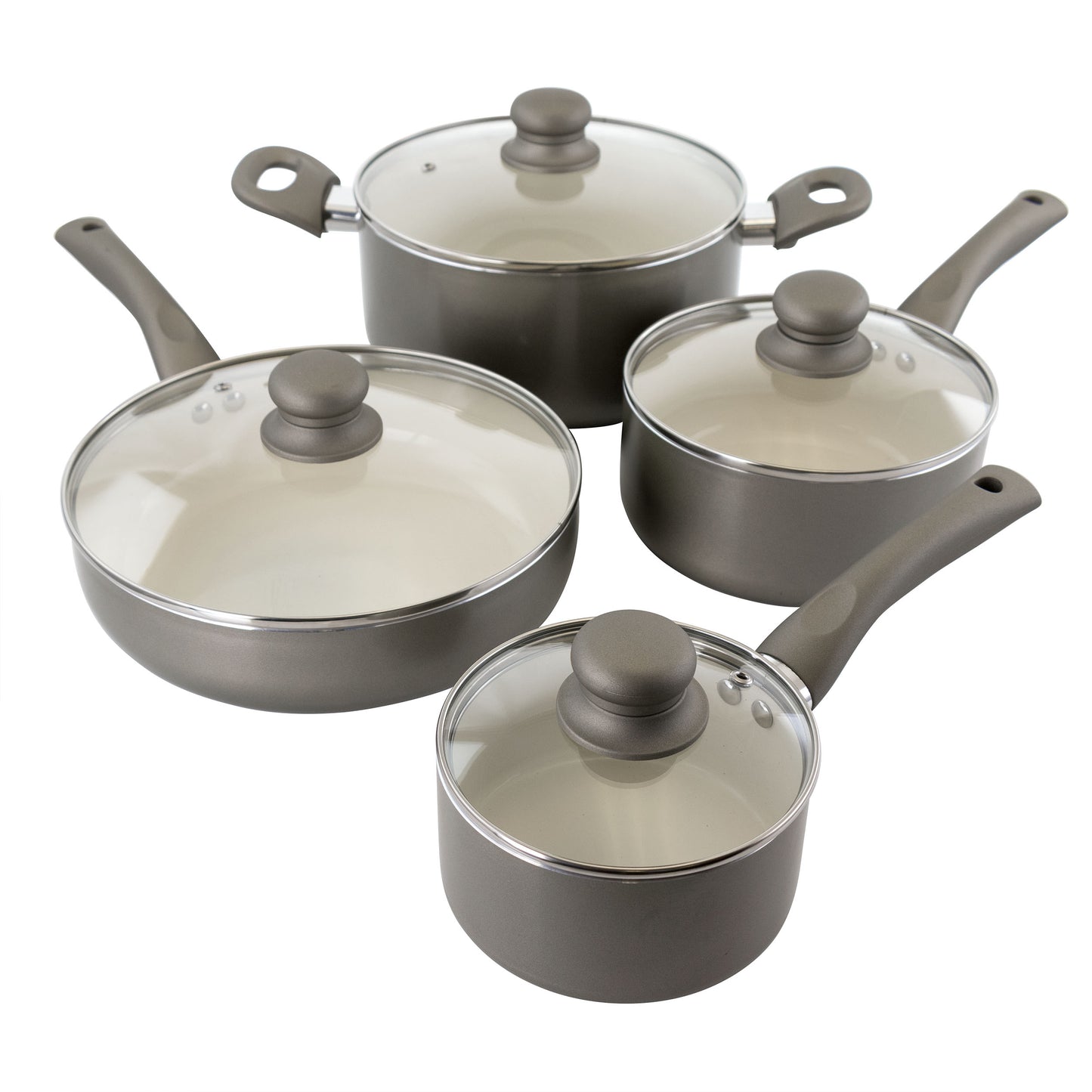 Oster Newcrest 8 pc Ceramic Nonstick Aluminum Cookware Set w Soft Grip Handles