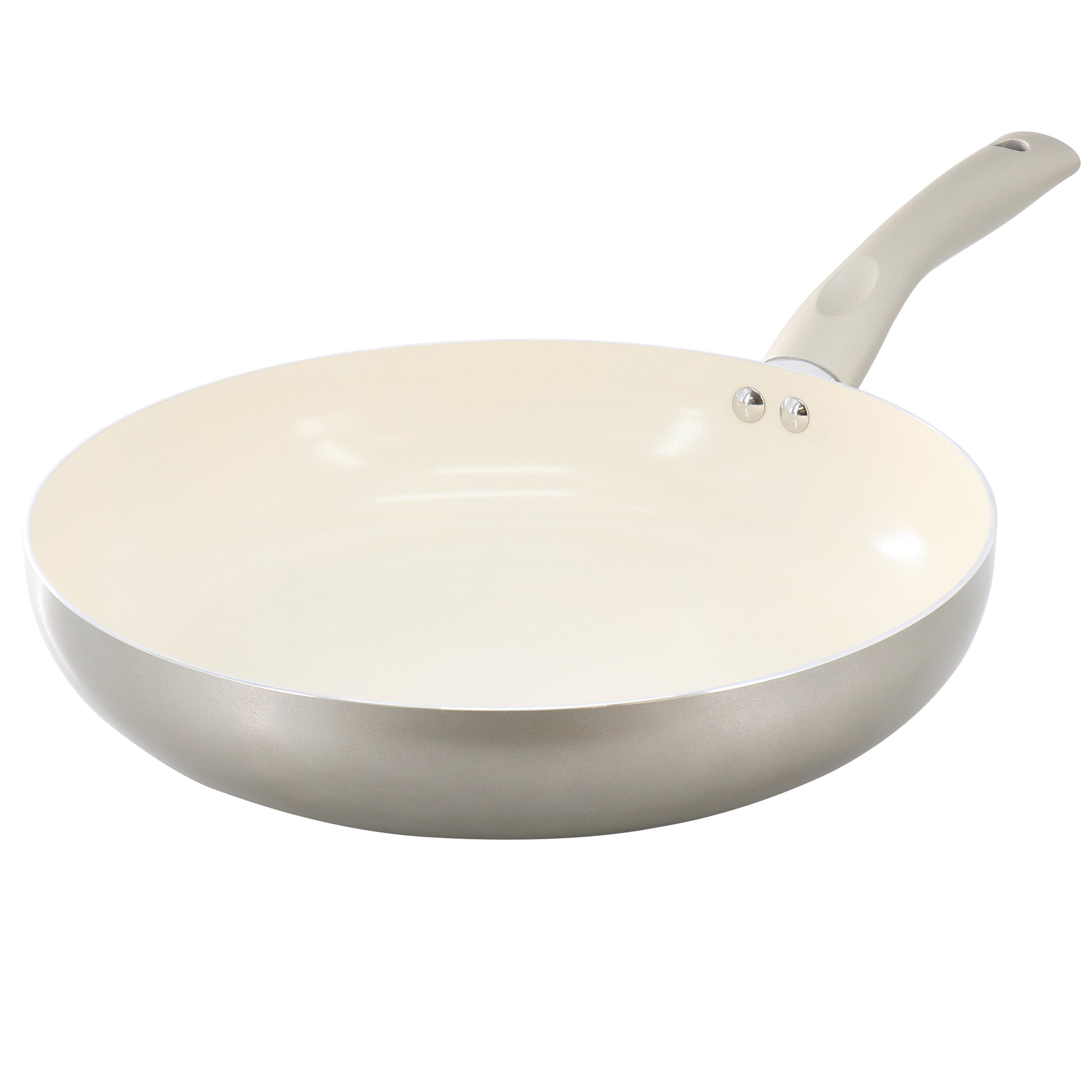 Oster Newcrest 12" Ceramic Nonstick Round Aluminum Frying Pan in Taupe w Soft G