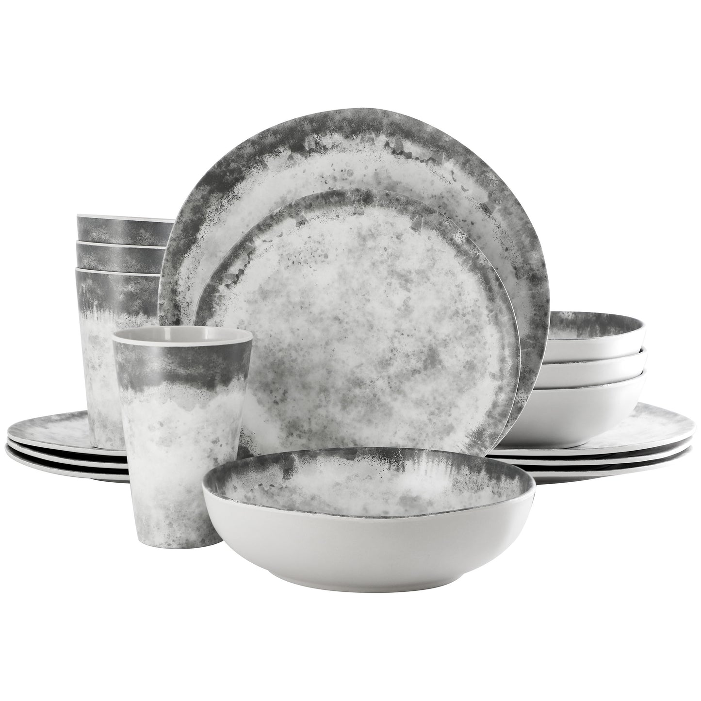 Gibson Elite Organic Decal 16 Piece Melamine Dinnerware Set Gray