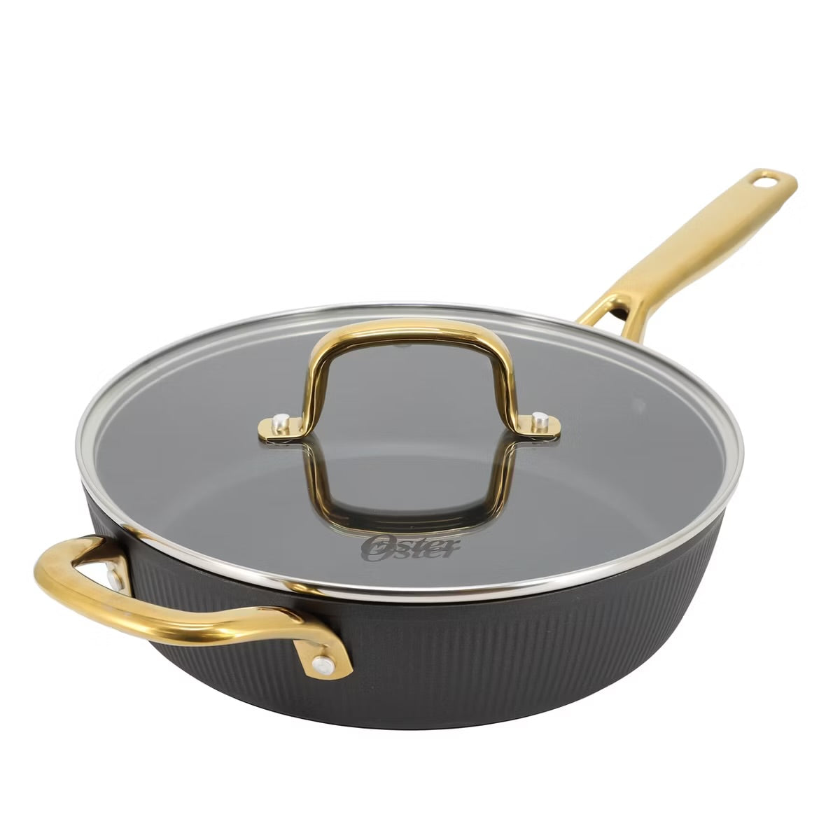 Oster Abbottsford 4 Quart Nonstick Aluminum Matte Black Saute Pan w Glass Lid