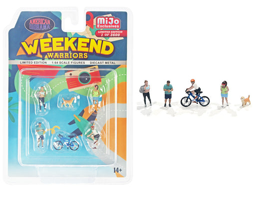 Weekend Warriors 6 piece Diecast Figure Set 4 Figures 1 Dog 1 Bicycle Limited E