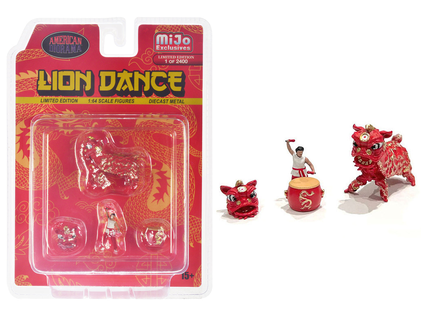 Lion Dance 4 piece Diecast Figure Set 1 Figures 1 Lion 2 Accessories Limited Ed