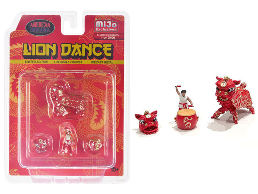 Lion Dance 4 piece Diecast Figure Set 1 Figures 1 Lion 2 Accessories Limited Ed