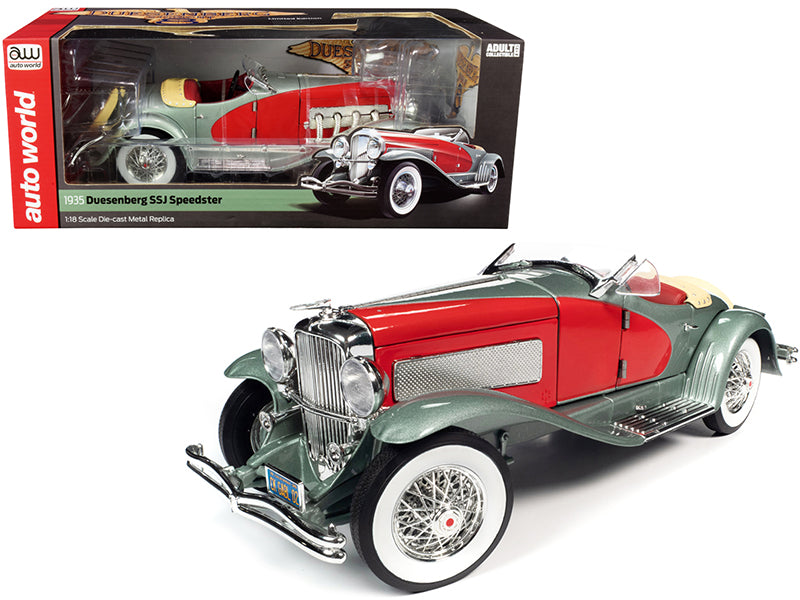 1935 Duesenberg SSJ Speedster Green Metallic w Enamel Red Coves 1/18 Diecast Ca