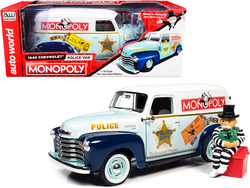 1948 Chevrolet Panel Police Van w Mr. Monopoly Figurine Monopoly 1/18 Diecast C