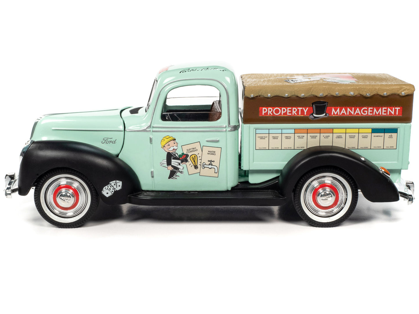 1940 Ford Pickup Truck Property Management Light Green w Graphics Mr. Monopoly