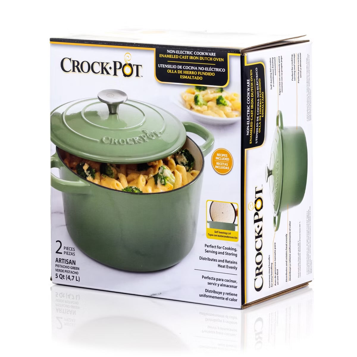 Crock-Pot Artisan 2 pc 5 qts Enameled Cast Iron Dutch Oven in Pistachio Green