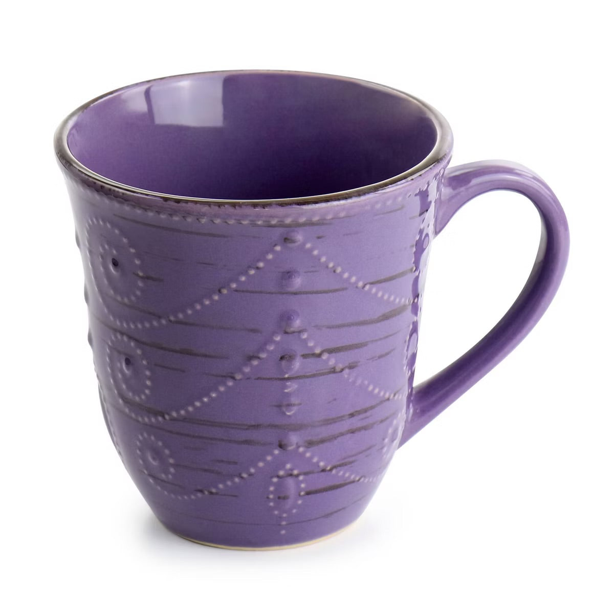 Elama Rustic Birch 16 Piece Round Embossed Stoneware Dinnerware Set in Purple