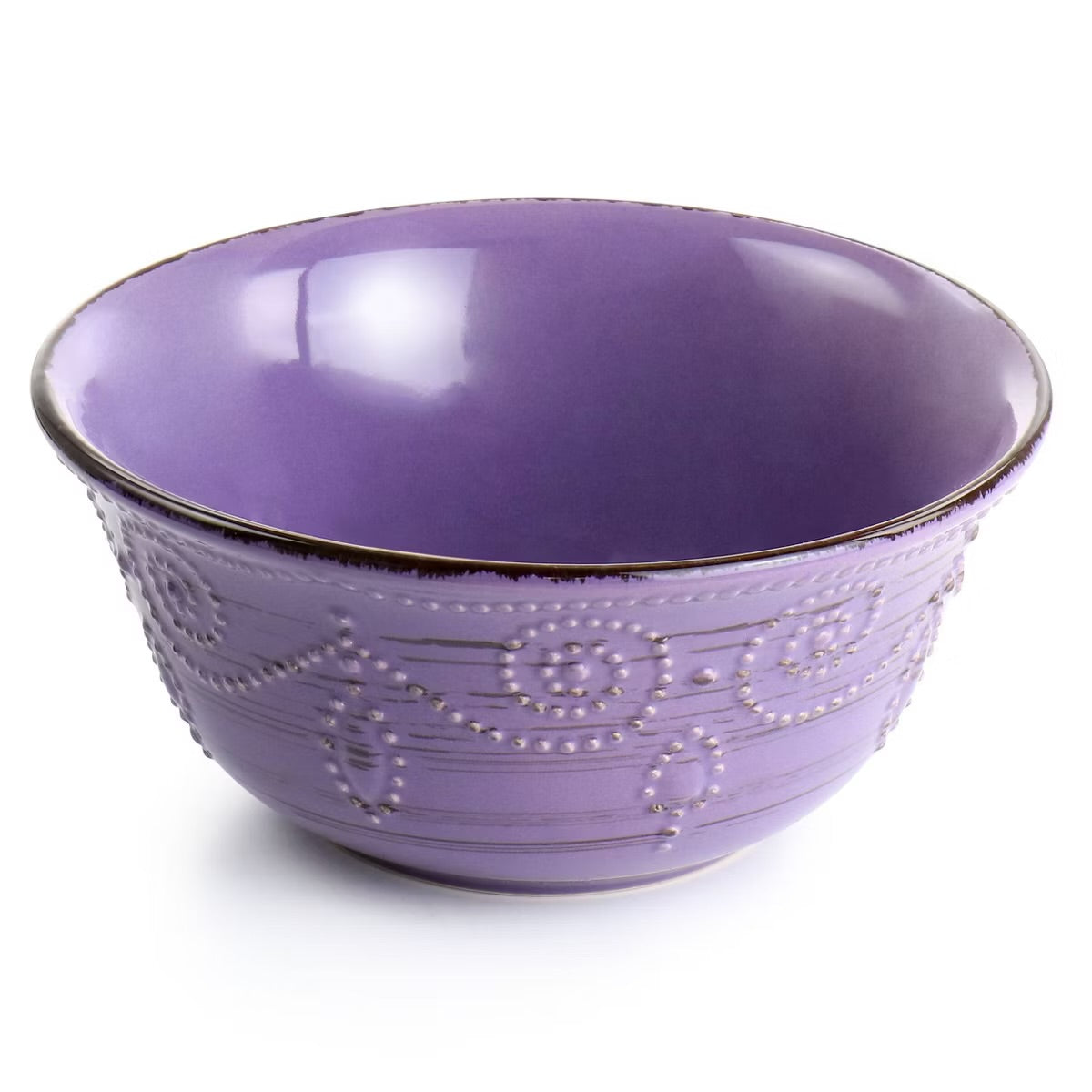 Elama Rustic Birch 16 Piece Round Embossed Stoneware Dinnerware Set in Purple