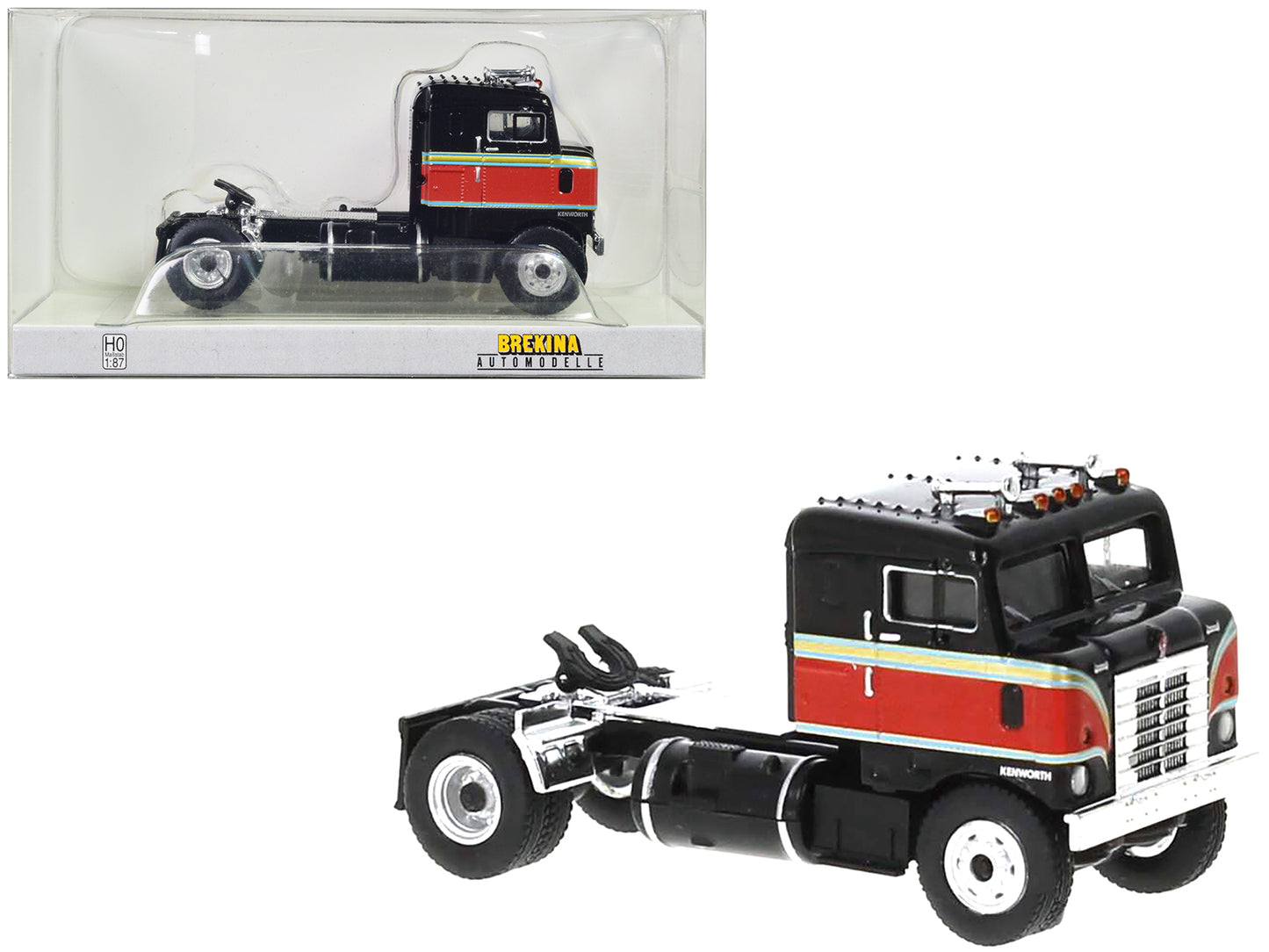 1950 Kenworth Bullnose Truck Tractor Black w Red Stripes 1/87 HO Scale Model Ca