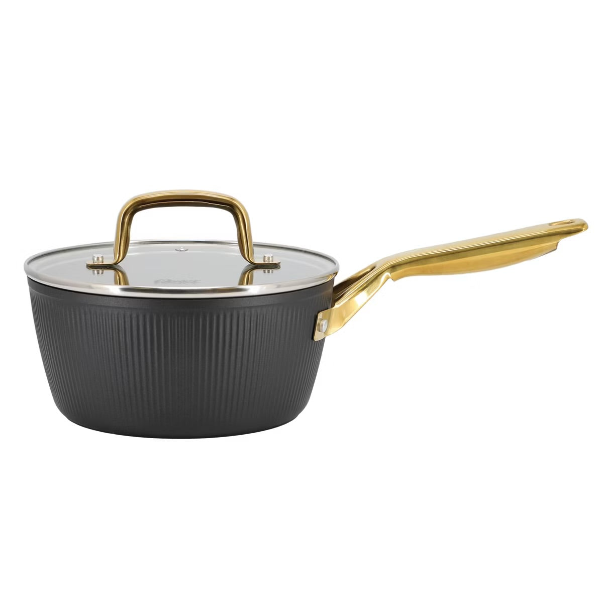 Oster Abbottsford 2.5 Quart Black & Gold Nonstick Aluminum Saucepan w Glass Lid