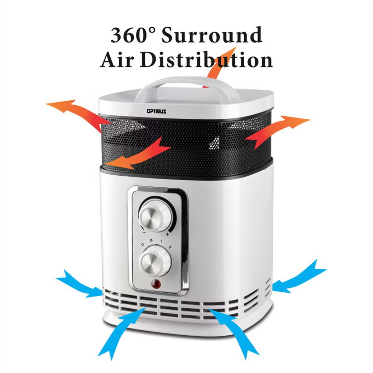 Optimus Portable 360 Surround Ceramic Heater w Thermostat & 2 Heat Settings