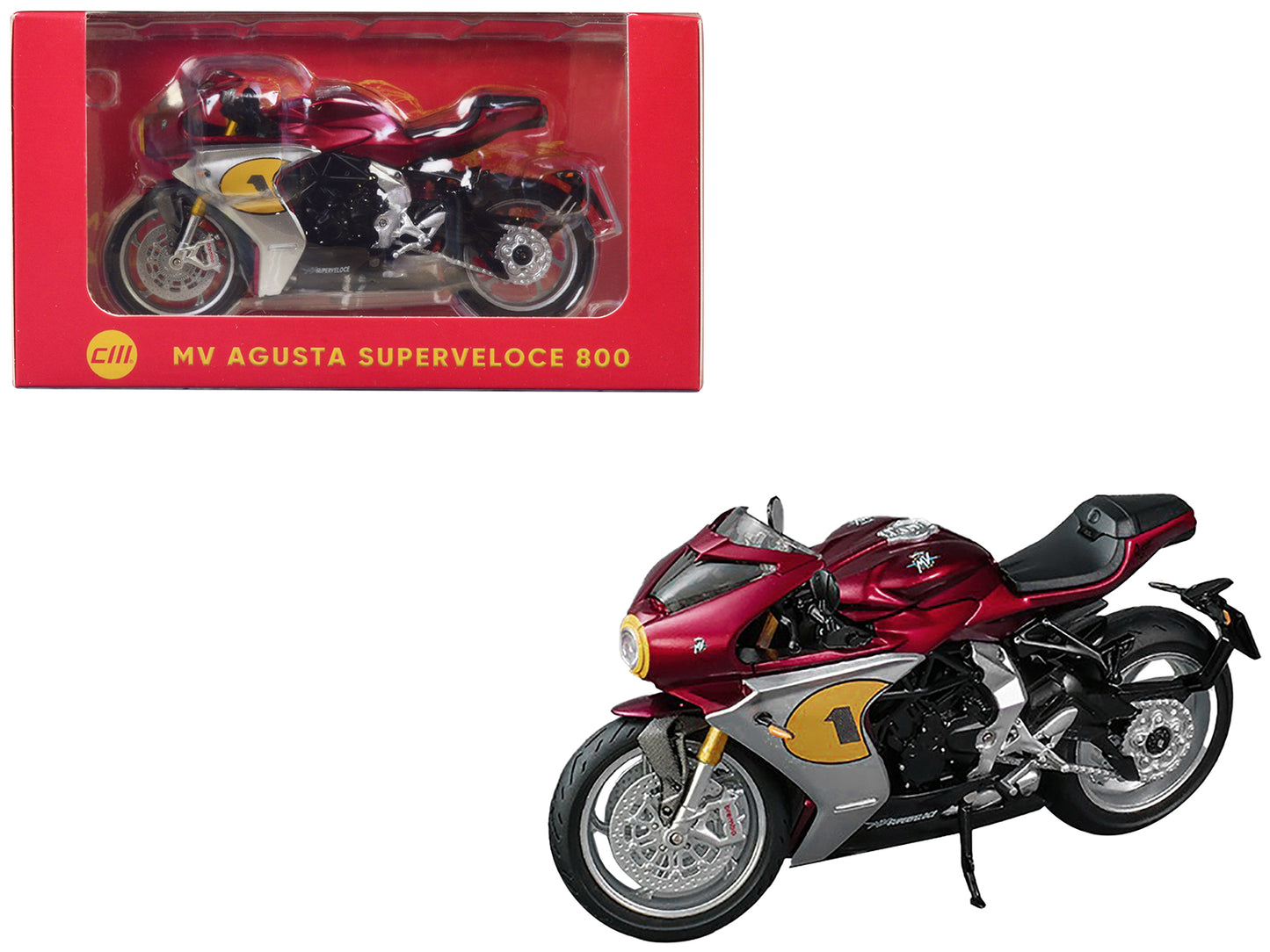 MV Agusta Superveloce 800 Motorcycle #1 Red Metallic Silver 1/18 Diecast Model