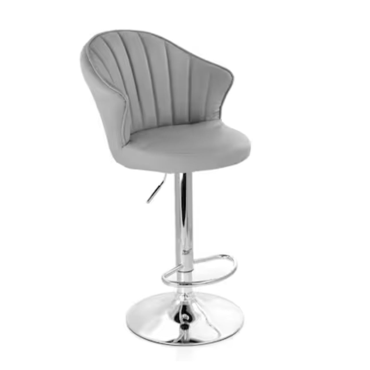 Elama 2 Piece Shell Back Faux Leather Adjustable Bar Stool Dark Gray w Chrome