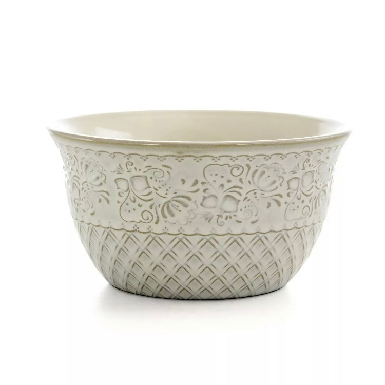 Elama Ivory Lotus 16 Piece Stoneware Embossed Floral Square Dinnerware Set For 4