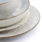 Elama Countess 16 Piece Embossed Double Bowl Stoneware Dinnerware Set Off-White