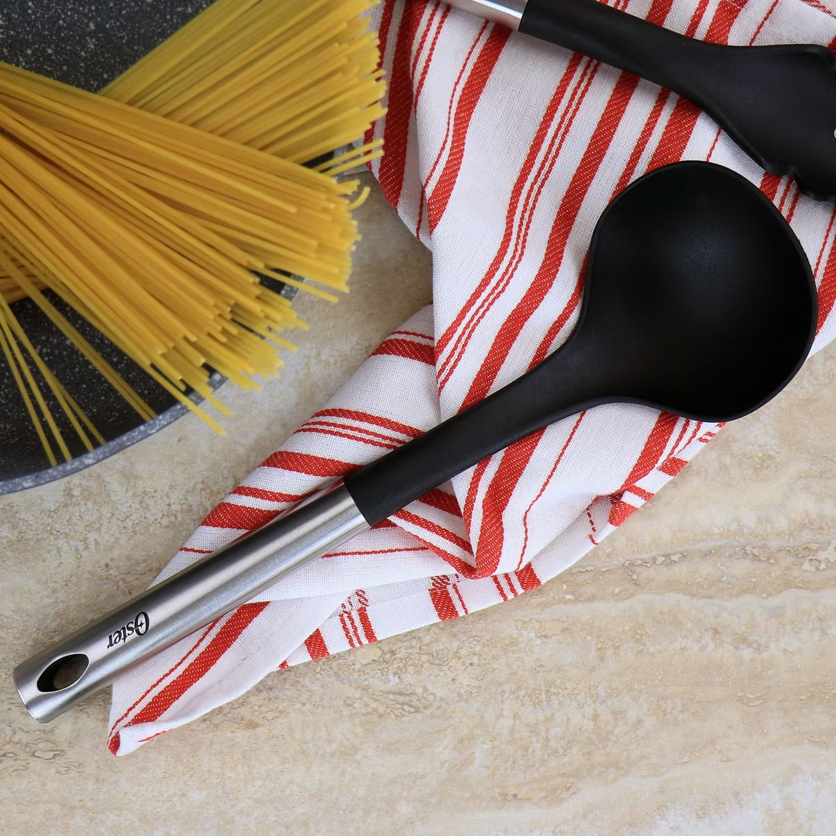 Oster Baldwyn Nylon Ladle Hanging Hole Kitchen Utensil w Stainless Steel Handle