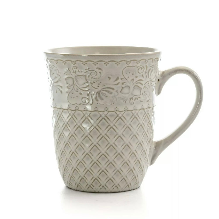 Elama Ivory Lotus 16 Piece Stoneware Embossed Floral Square Dinnerware Set For 4