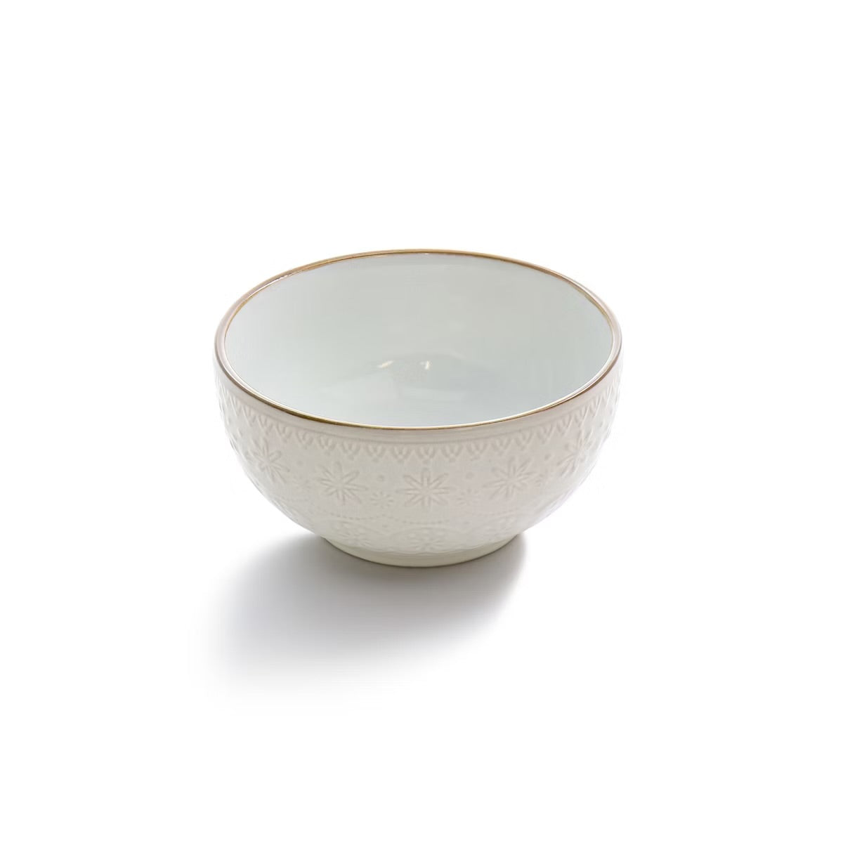 Elama Countess 16 Piece Embossed Double Bowl Stoneware Dinnerware Set Off-White
