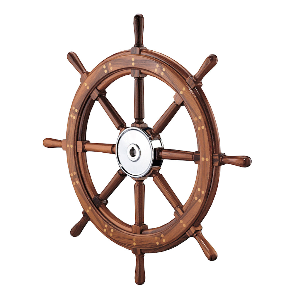 Edson 28" Classic Teak Yacht Wheel with Chrome Hub