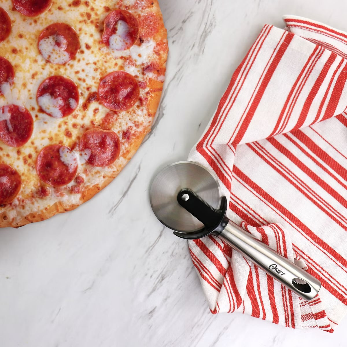 Oster Baldwyn Stainless Steel Pizza Cutter Utensil w Blade Guard