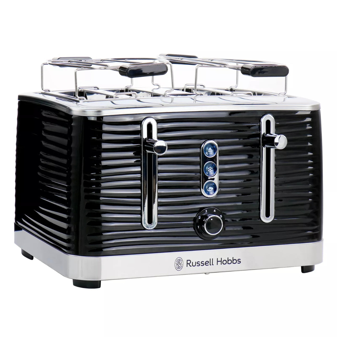 Russell Hobbs Coventry 1500W Black Retro 4 Slice Toaster w Racks & Crumb Tray