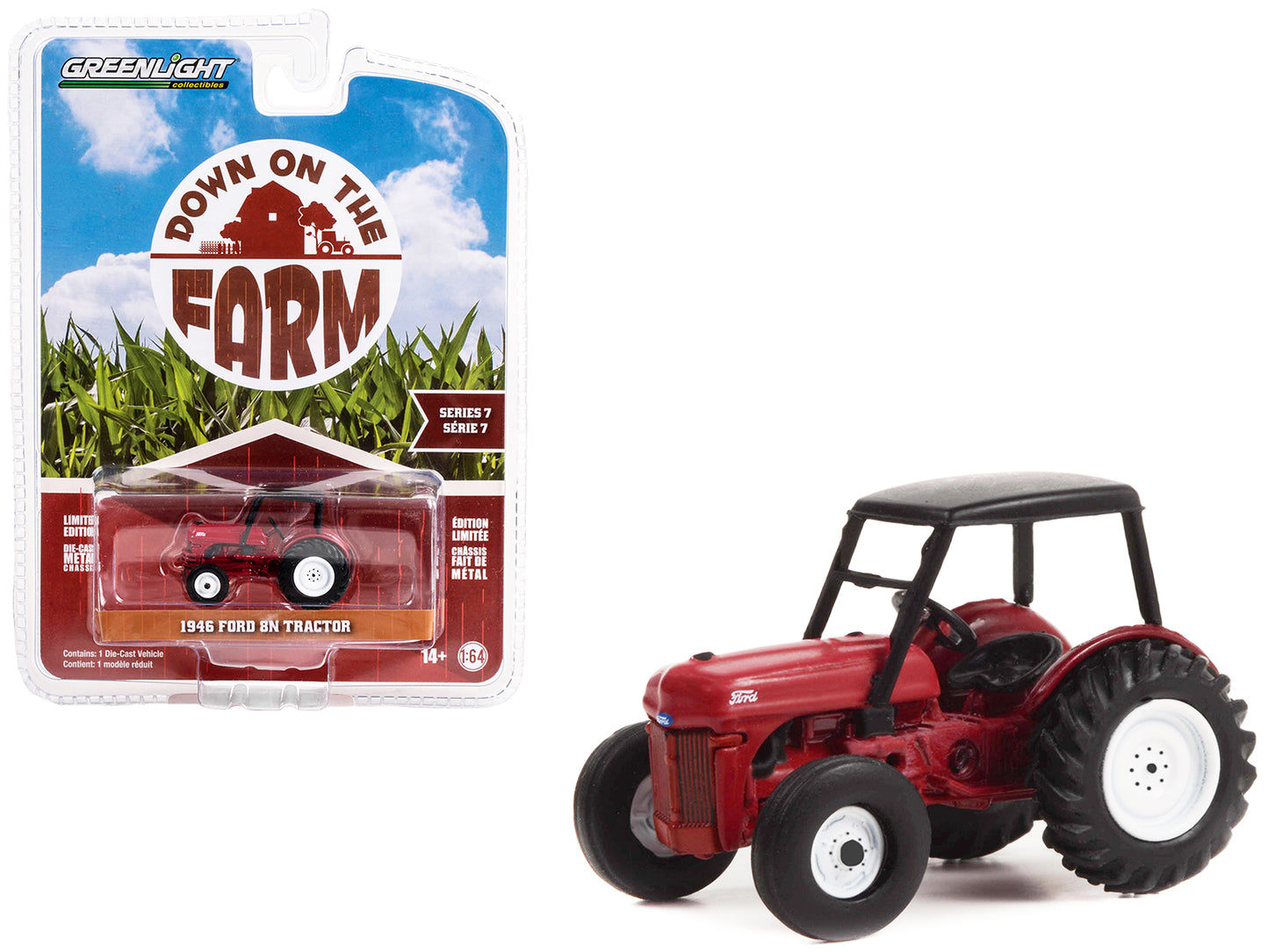 1946 Ford 8N Tractor Red w Black Canopy Down on the Farm Series 7 1/64 Diecast