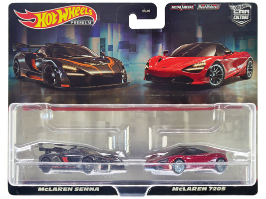 McLaren Senna Dark Gray Metallic w Orange Stripes McLaren 720S Red Metallic w B