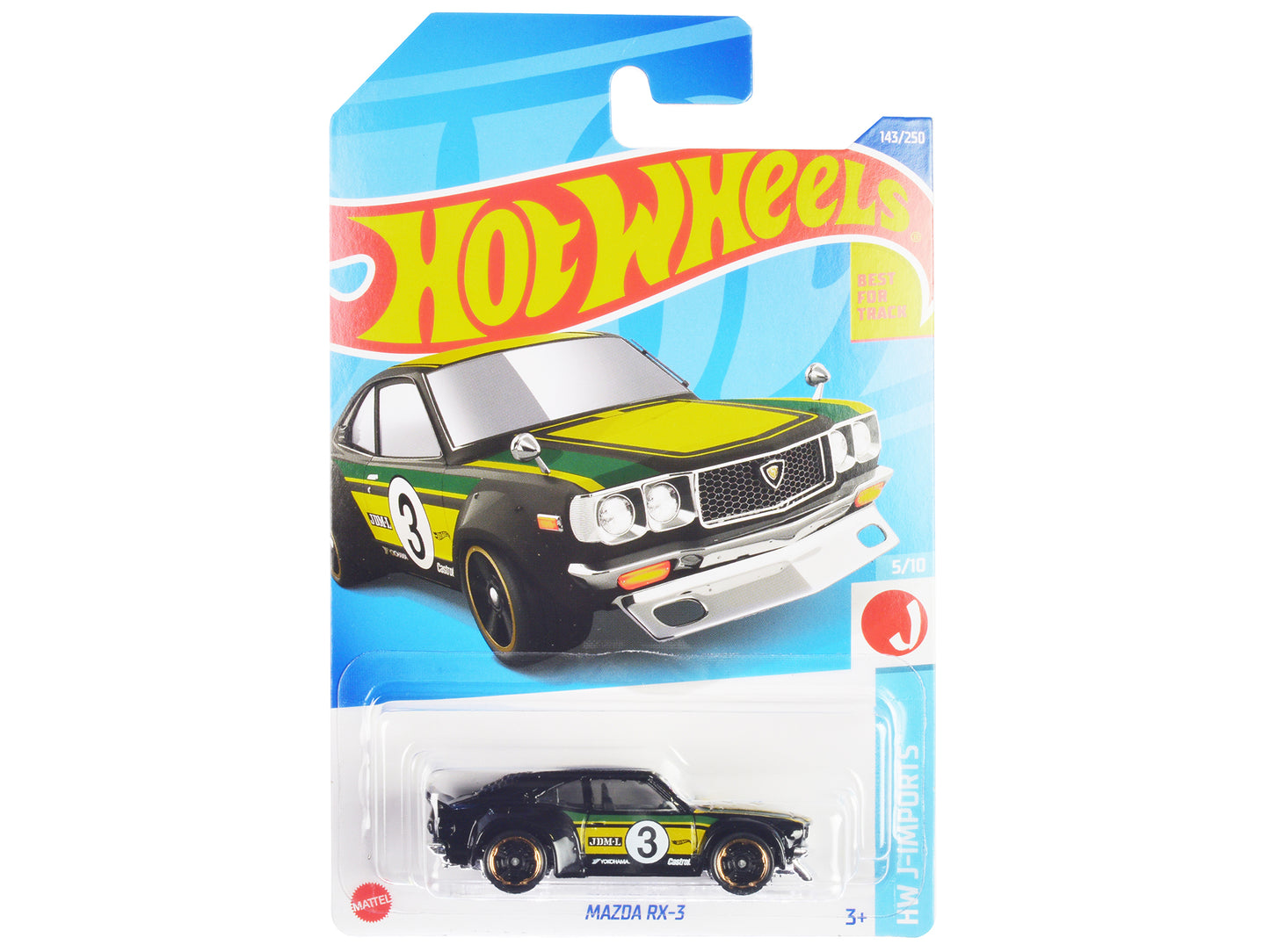 Mazda RX-3 #3 Black Yellow w Green Stripes HW J-Imports Series Diecast Car Hot