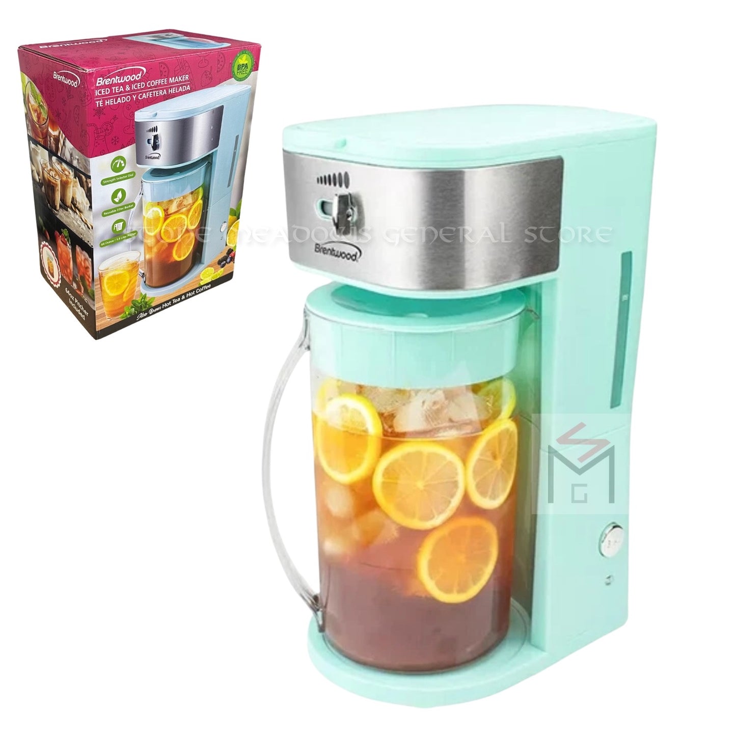 Brentwood Iced Tea & Coffee Maker in Blue w 64 oz Pitcher