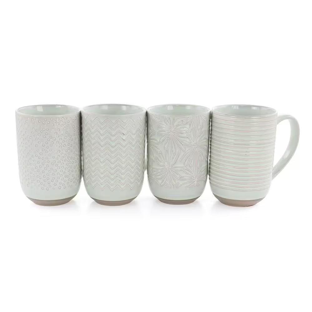 Laurie Gates Madrina 4 Piece 19 oz Stoneware Assorted Designs Mug Set in Mint