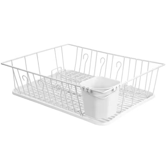 MegaChef 17.5" White Single Level Dish Rack w 14 Plate Positioners & Detachable