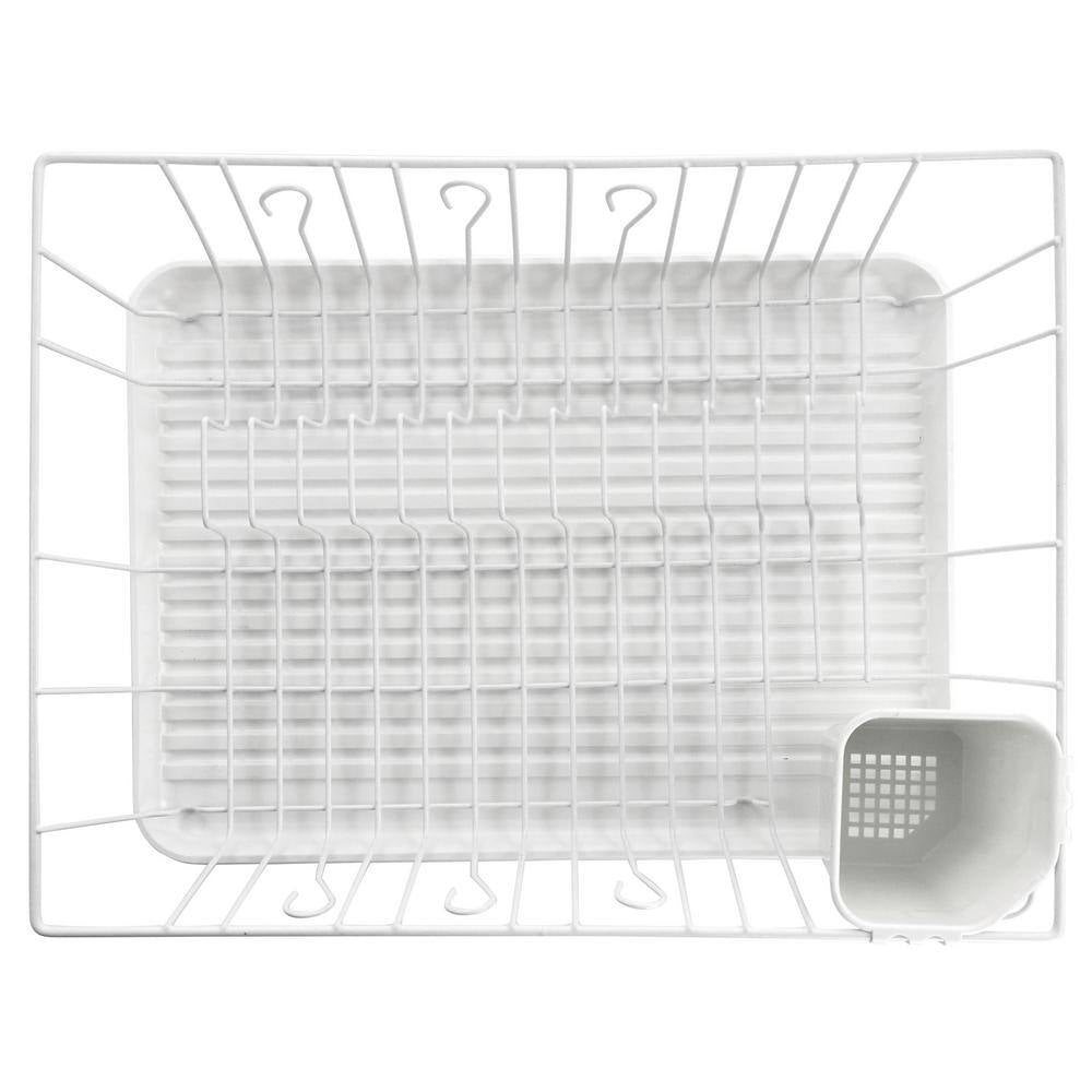 MegaChef 17.5" White Single Level Dish Rack w 14 Plate Positioners & Detachable