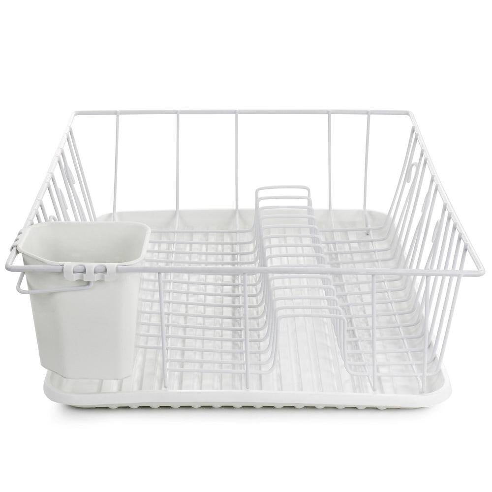 MegaChef 17.5" White Single Level Dish Rack w 14 Plate Positioners & Detachable