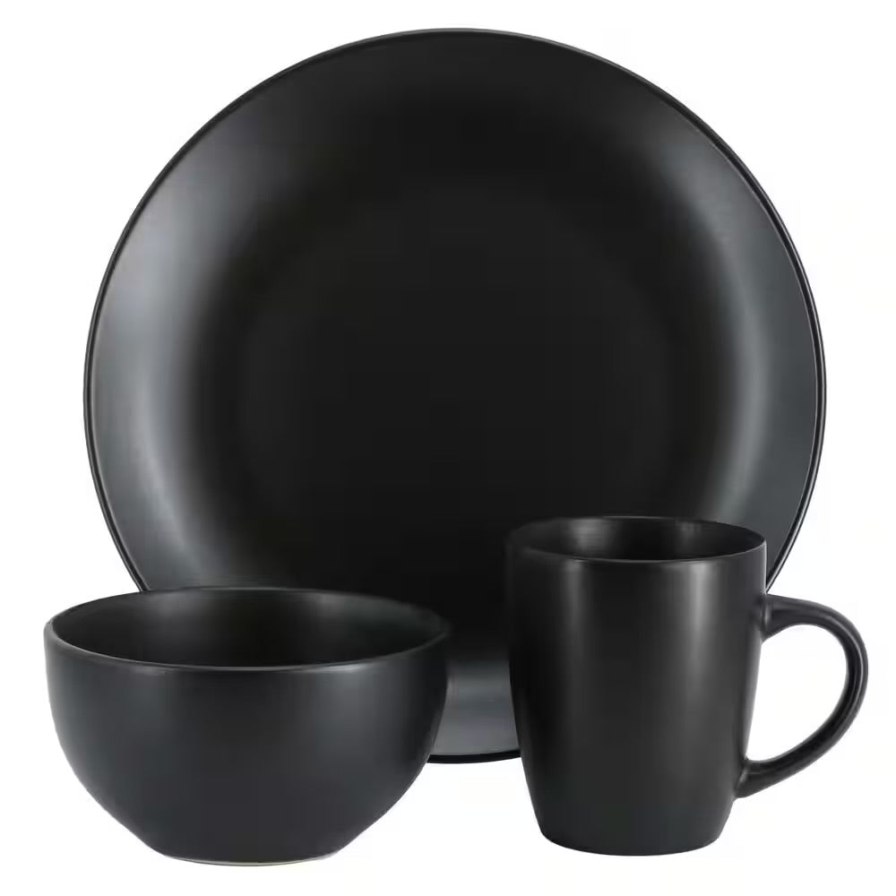 Gibson Home Everyday Plus 12 Piece Round Stoneware Dinnerware Set in Black