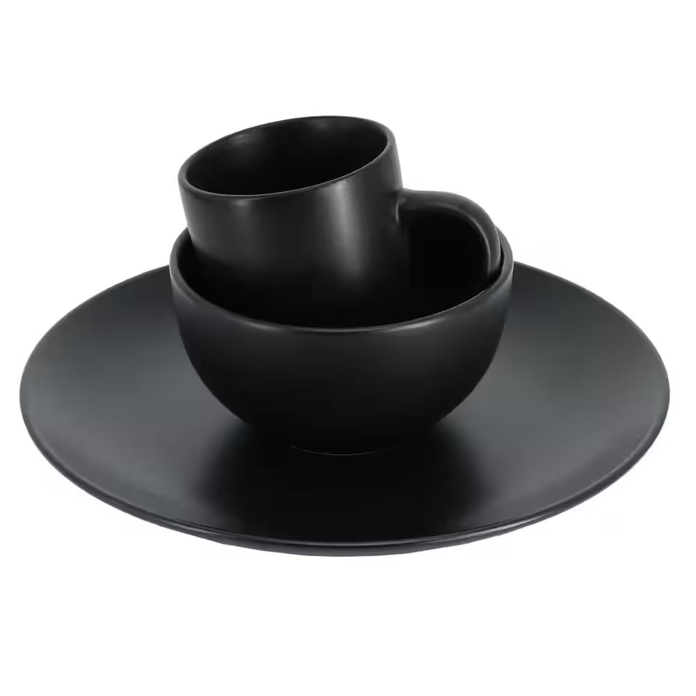 Gibson Home Everyday Plus 12 Piece Round Stoneware Dinnerware Set in Black