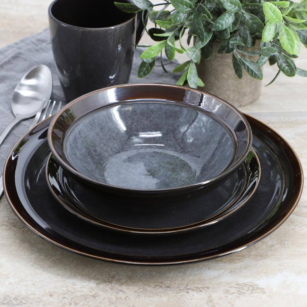 Gibson Elite Priya 16 Piece Stoneware Reactive Glaze Dinnerware Set in Grey