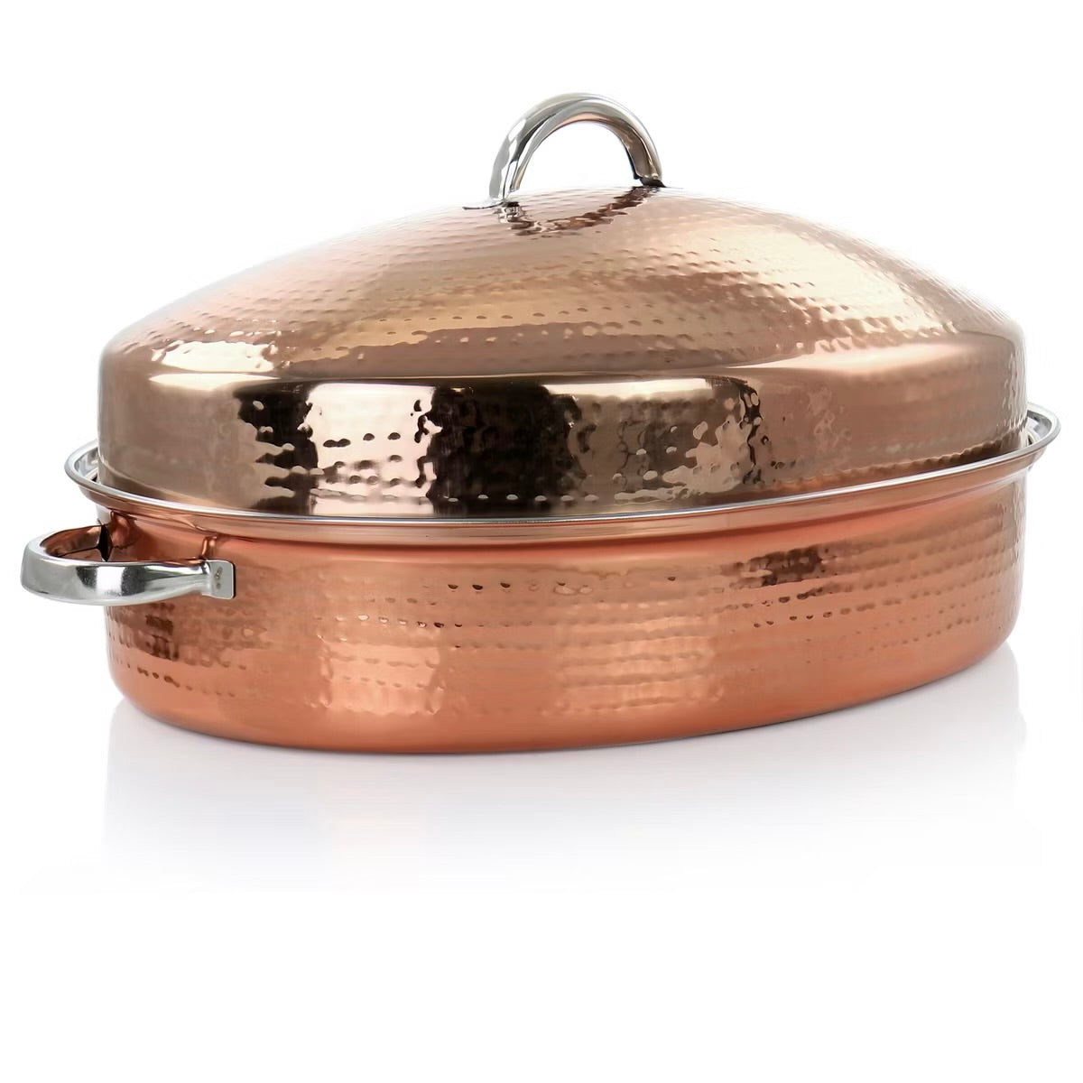 Gibson Home Radiance 17.5" Stainless Steel Copper Plated Oval Roaster w Lid & R