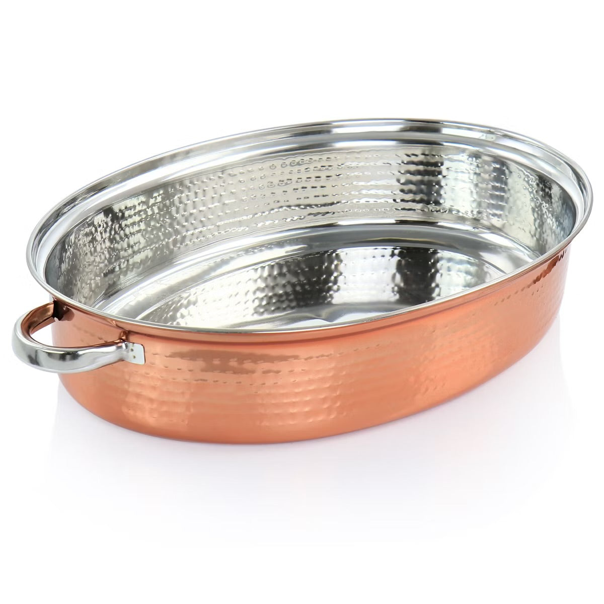 Gibson Home Radiance 17.5" Stainless Steel Copper Plated Oval Roaster w Lid & R